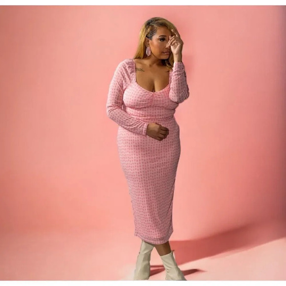 House of Aama for Target women's pink polka-dot sweetheart mesh lined midi dress - Picture 9 of 9